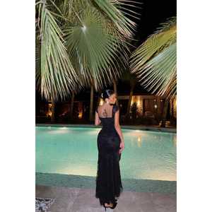 Vestido Corsé Negro Cortez para Mujer, Talla Grande, Vestido de Noche con Lentejuelas, Opciones de Largo hasta el Suelo y hasta la Rodilla, Talla XL - Product Image 3