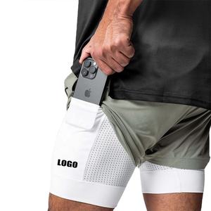 กางเกงขาสั้นออกกำลังกายผู้ชายแบบสั่งทำพิเศษสำหรับฤดูร้อน ผ้าไนลอนผสมสแปนเด็กซ์ 2 in 1 ความยาวขาใน 5 นิ้ว - Product Image 4