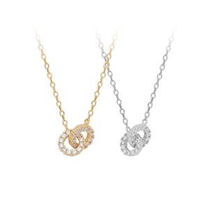 Collier en argent sterling S925 Signature avec cercles entrelacés, pendentif minimaliste à double cercle, bijoux fins pour femmes OEM ODM - Product Image 1