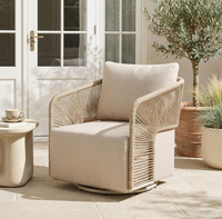 Fauteuil d'appoint moderne avec accoudoirs en corde, chaise pivotante en rotin tressé pour patio, véranda, jardin, bord de piscine