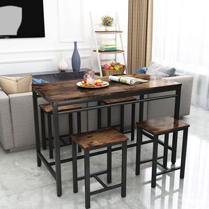 Recaceik <b>bar</b> <b>table</b> and chair set, retro brown and black kitchen dining <b>table</b> and chairs, home use round and <b>square</b> <b>bar</b> stools. - Product Image 1