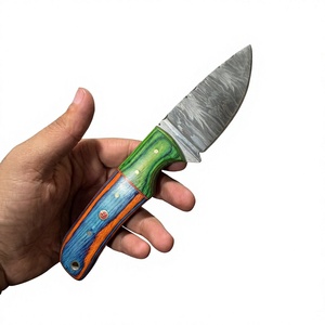 Cuchillo de acampada de hoja fija Drop Point de acero de Damasco con mango de madera Pakka azul de 20 cm, cuchillo de supervivencia para exteriores DIY - Product Image 1