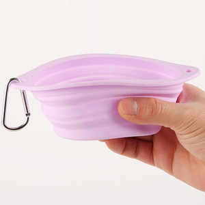 Wholesale Customize 2 in 1 Modern Solid Travel Pet Water Foldable <b>Portable</b> Collapsible Rounded Manual Silicone <b>Dog</b> <b>Bowl</b> - Product Image 2