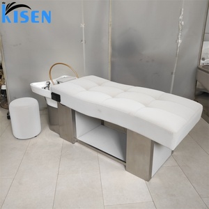 Kisen High Quality Luxury Hairdresser Barber Shampoo <b>Chair</b> Massage Bed with Ceramic Basin Gold <b>Silver</b> Stainless Steel Base - Product Image 1