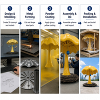 Grande sculpture de champignon jaune brillant suspendue, avec base en forme de boule du système solaire, pour l'extérieur, la place publique, l'art public, l'objectif d'art publicitaire, personnalisable