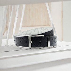 Click Pin <b>Buckle</b> Men's Cow Hide Leather <b>Belt</b> 3.5cm Width <b>Silver</b> <b>Buckle</b> Reversible Design Custom Logo - Product Image 3