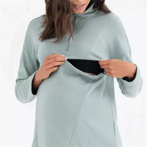 wholesale maternity clothes Cotton fleece Stand Collar 1/4 Zipper Nursing Sweatshirt Women Maternity Breastfeeding sweater