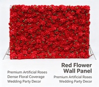 Mur de fleurs artificielles rouges 3D personnalisé, enroulable, avec base en tissu à feuilles vertes, écologique, pour décorations murales de mariage et de maison