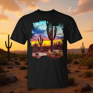 T-shirt vintage avec scène de coucher de soleil et cactus du désert du Sud-Ouest, style western des années 80, article promotionnel - Product Image 3