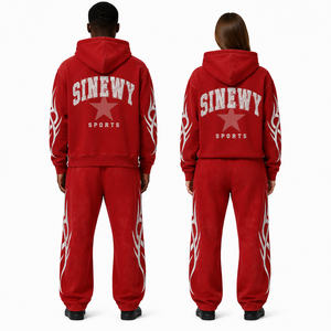 Custom Logo Heavyweight Fleece Oversized Hoodie and Sweatpants Set Graphic Print Y2K Grunge Hip Hop Men's Hoodies - Product Image 2