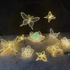 Lampu Led pola bunga kupu-kupu 3D luar ruangan dekorasi grosir kustom lampu Motif cahaya pola liburan komersial