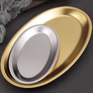 Assiette <span class=keywords><strong>de</strong></span> <span class=keywords><strong>service</strong></span> ovale en acier inoxydable doré, vente en gros d'usine, plateau alimentaire économique, diverses tailles disponibles - Product Image 4