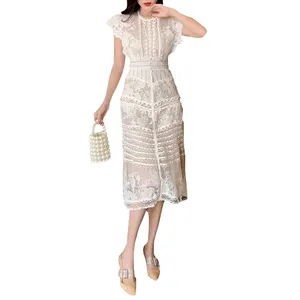 TWOTWINSTYLE New Hot Spring Autumn Mid-Length Dress Lace Temperament Embroidered Sleeveless Dress Fashion Elegant Dress Female