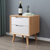 Table de chevet en bois massif Tenghang, style nordique moderne, avec 2 tiroirs et pieds effilés, pour le rangement dans la chambre, idéale pour les petits espaces