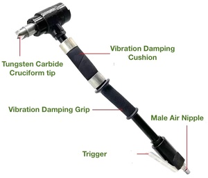 เครื่องขูดหินปูนแบบลม TY66139LV แรงสั่นสะเทือนต่ำ 3900 BPM ด้ามยาว หัวคาร์ไบด์ทังสเตนรูปตัวครูซิฟอร์ม ด้ามจับลดแรงสั่นสะเทือน IMPA 590384 - Product Image 3