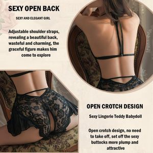 Body en <span class=keywords><strong>dentelle</strong></span>, mini babydoll, chemise de nuit à col en V, motif floral, culottes pour femmes, sous-vêtements sexy pour femmes/hommes - Product Image 4