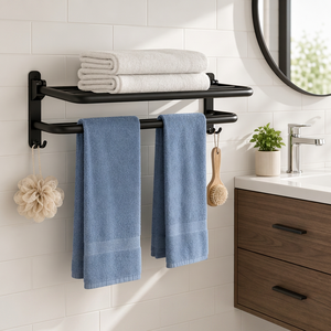 Porte-serviettes en aluminium spatial, sans perçage, anti-corrosion, avec barres de suspension, pour la maison, l'hôtel, la salle de bain et les toilettes, pliable - Product Image 1