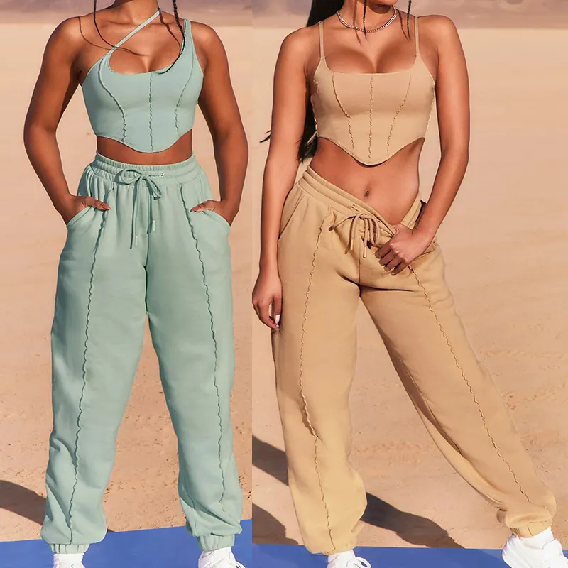 Индивидуальный дизайн логотипа, оптовая продажа, модная повседневная одежда, комплект из двух предметов, женская летняя одежда с ремешком для занятий йогой