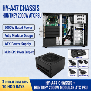 แชสซีเซิร์ฟเวอร์ HY A47 Tower, รองรับ GPU 4 ตัว, ฮาร์ดดิสก์แบบ Hot-Swap ขนาด 3.5 นิ้ว 10 ช่อง, รองรับเมนบอร์ด ATX, พาวเวอร์ซัพพลายสำรองสำหรับการประมวลผล AI - Product Image 2