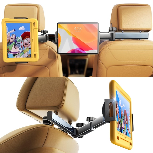 LISEN 3 in 1 iPad Holder for Car Backseat Organizer for Road Trips Car Headrest Mount for Kids Fits 4.7 11 Inch Tablets