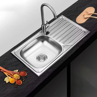 Évier de Cuisine à Cuve Unique en Acier Inoxydable, Design Moderne, Épaissi et Brossé, Table de Travail d'Angle avec Un Trou