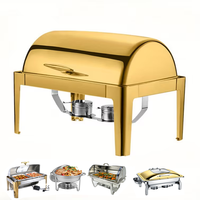 Buffet-Speisenwärmer 9L Gold Edelstahl Brennstoffbeheizter Heiß- und Kalt-Servier-Chafing-Dish für Hotel und Restaurant mit individuellem Logo
