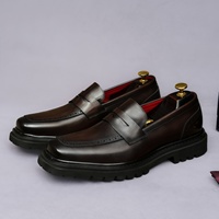 Mocassins pour hommes en cuir véritable, style britannique, à bout carré, rétro, pour affaires, à semelle épaisse, rehaussant la taille