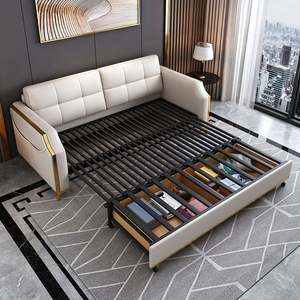 <span class=keywords><strong>Lit</strong></span> <span class=keywords><strong>pliant</strong></span> multifonctionnel en cuir pour deux personnes de stockage de petit appartement de salon moderne - Product Image 2