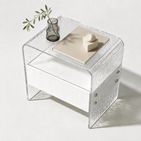 Table de chevet de luxe en acrylique durable avec tiroir cannelé, table de nuit moderne transparente pour appartement et mobilier de chambre d'hôtel
