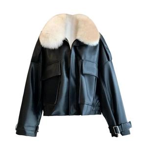 2023 automne/hiver nouveau produit <span class=keywords><strong>peluche</strong></span> épaissie cuir <span class=keywords><strong>veste</strong></span> courte manteau <span class=keywords><strong>femme</strong></span> - Product Image 1