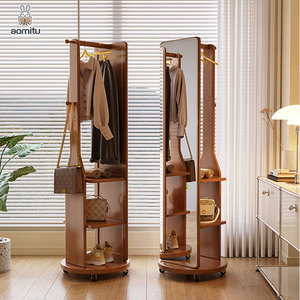Đầy Đủ Chiều Dài Rắn Gỗ Quần Áo Rack Với Xoay Móc Áo Tầng-Đứng Gương Tủ Áo Giá Đứng Cho Phòng Ngủ Với Bánh Xe - Product Image 1