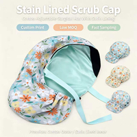 Chapeau de bloc opératoire à étiquette privée avec doublure en satin, imprimé floral, avec boutons pour masque, pour infirmières aux cheveux longs