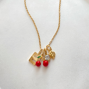 Colliers pendentifs pour femmes EManco en acier inoxydable, motif cerise <span class=keywords><strong>rouge</strong></span> texturé, géométrique, avec gemmes carrées et feuilles, lettres, cadeaux, dropshipping - Product Image 1