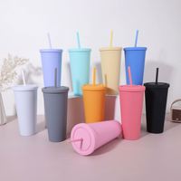 Gobelet isotherme personnalisé avec logo, 16 oz et 24 oz, sans BPA, à double paroi, finition caoutchouc mat, cadeau promotionnel, tasse à café en plastique avec paille et couvercle