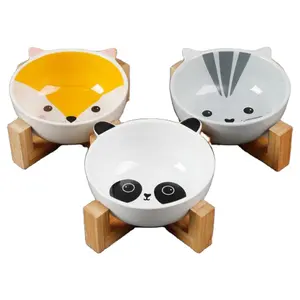 Großhandel Custom New Design Keramik Pet Bowl Umwelt freundliche Bambus Regal Tiernahrung Wasserschale