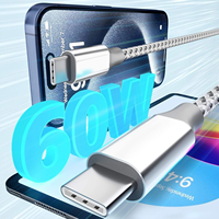 Kabel USB Type C ke Type C dengan Pengisian Daya Super Cepat PD, Terbuat dari Nilon Mewah yang Dikustomisasi, Panjang 1m untuk Ponsel