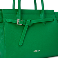 Sac fourre-tout personnalisé en cuir pleine fleur de luxe, couleur vert foncé, cuir de veau grainé, sac à main pour femme, sac bandoulière avec logo