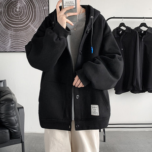 Nuevo Abrigo de Punto Grueso de Alta Calidad con Etiqueta Tejida Extra Grande, Sudadera con Capucha Estampada para Hombre, Otoño, Tinte Liso - Product Image 4