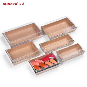 Sunzza Boîtes à sushi jetables sulfurisées écologiques personnalisées Boîte en papier kraft Conteneur d'emballage alimentaire