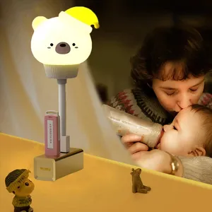 RTS โคมไฟกลางคืน USB สำหรับเด็ก,โคมไฟข้างเตียงควบคุมด้วยรีโมทรูปหมีการ์ตูนน่ารัก