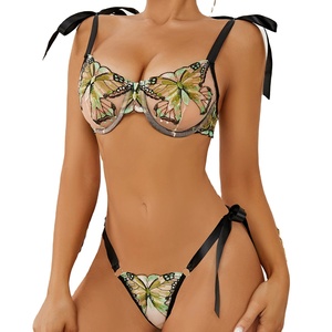 Сексуальное и романтичное кружевное белье: комплект из сетки и вышивки с эффектом прозрачности, соблазнительный комплект для пар, стринги и бикини для флирта - Product Image 2