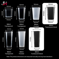 Gobelet quadrilatère personnalisé imprimé en PP noir givré transparent avec couvercle et fourchette pour emballage de boissons (lait, thé, jus)
