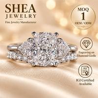 Ensemble de mariage personnalisé à trois pierres, taille coussin, 0,5-3 carats, avec bague de fiançailles en diamant de laboratoire, or blanc massif 10K/14K/18K, certifié IGI