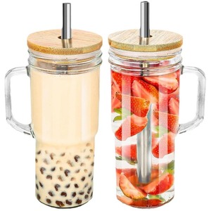 <span class=keywords><strong>Mug</strong></span> de voyage moderne en verre de 24 oz, le plus vendu, avec poignée, couvercle en bois et bouchon de paille – Compatible lave-vaisselle et micro-ondes, grande capacité pour café et thé - Product Image 5