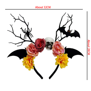 Diadema de Halloween con cuernos, calavera, rosa, murciélago, araña, rama floral gótica, bandas para el cabello rojas y negras para cosplay y fiestas de disfraces - Product Image 3