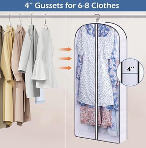 Clear Dustproof PVC Garment Bags with Zippers for Hanging <b>Clothes</b> and Closet Storage Gusseted Dress Suit Bags - Product Image 3