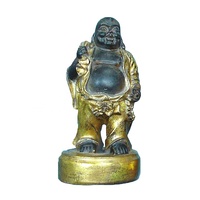 Statue de Bouddha riant en résine dorée avec logo personnalisé, figurines chinoises Feng Shui faites à la main pour la richesse et la chance, décoration murale pour la maison