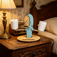 Porte-papier toilette en bois à double niveau Cornholio - Décoration de salle de bain de style dessin animé