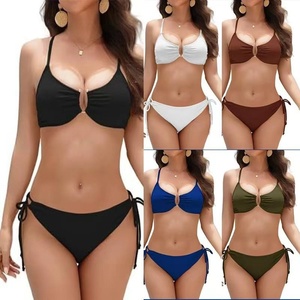 Ensemble bikini deux pièces uni pour femme 2026, coupe en U, sexy, essentiel pour la plage et la natation, en Spandex/Polyester avec ajustement latéral - Product Image 2