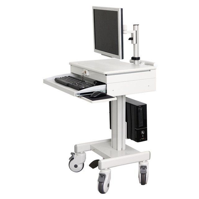 TAA Compliant Gas Spring Lift White Medical Computing Cart Modern Design Hospital Monitor Trolley Metal Workstation Aluminum